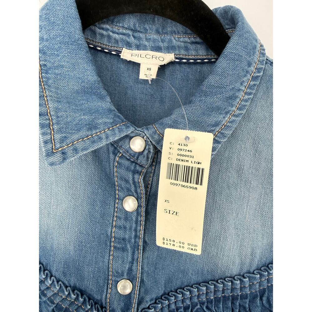 Pilcro Anthropologie Ruffled Denim Mini Shirt Dress Western Prairie Cottage XS - Picture 6 of 13